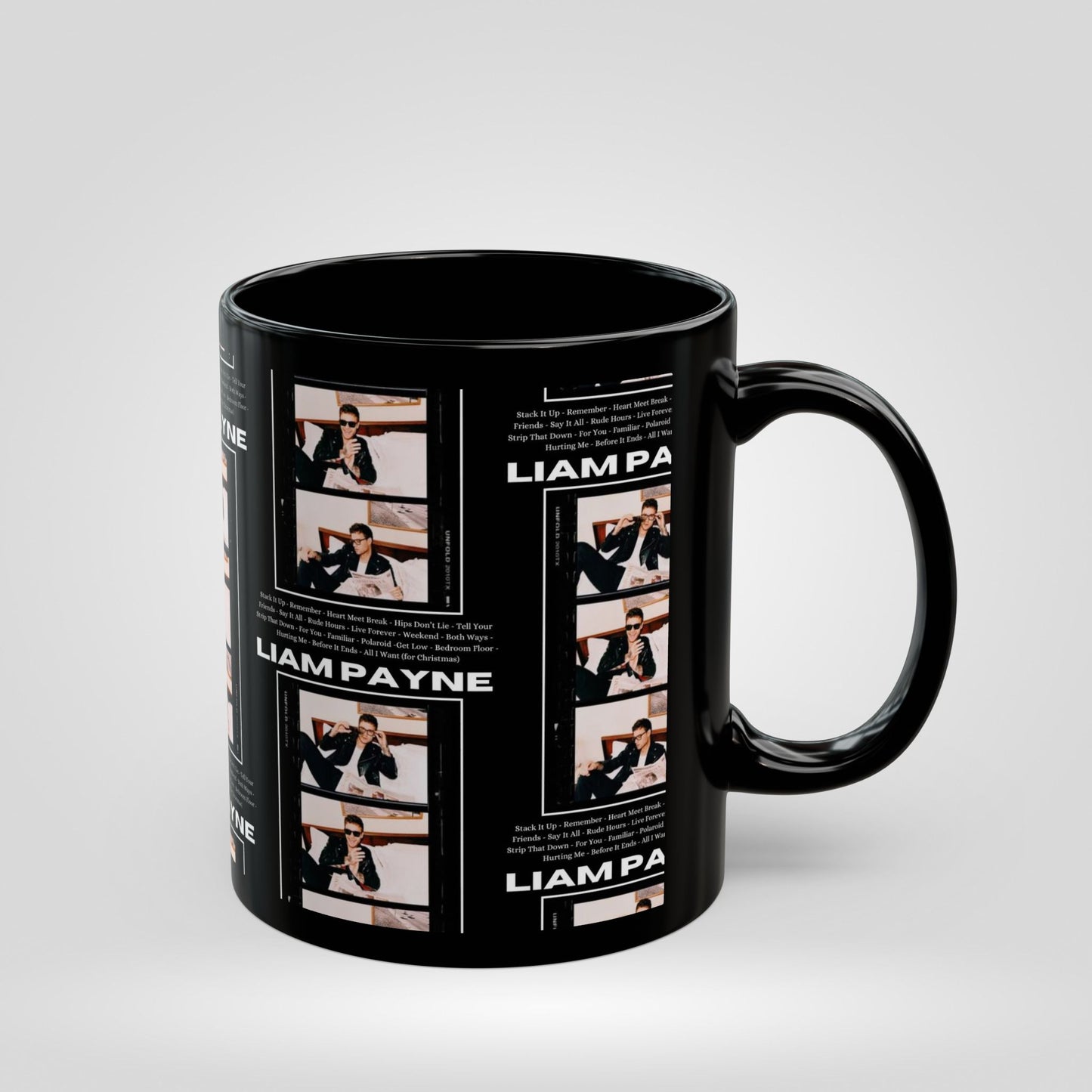 Liam Payne Black Mug - 11oz & 15oz Coffee Cup with Photo Collage Design