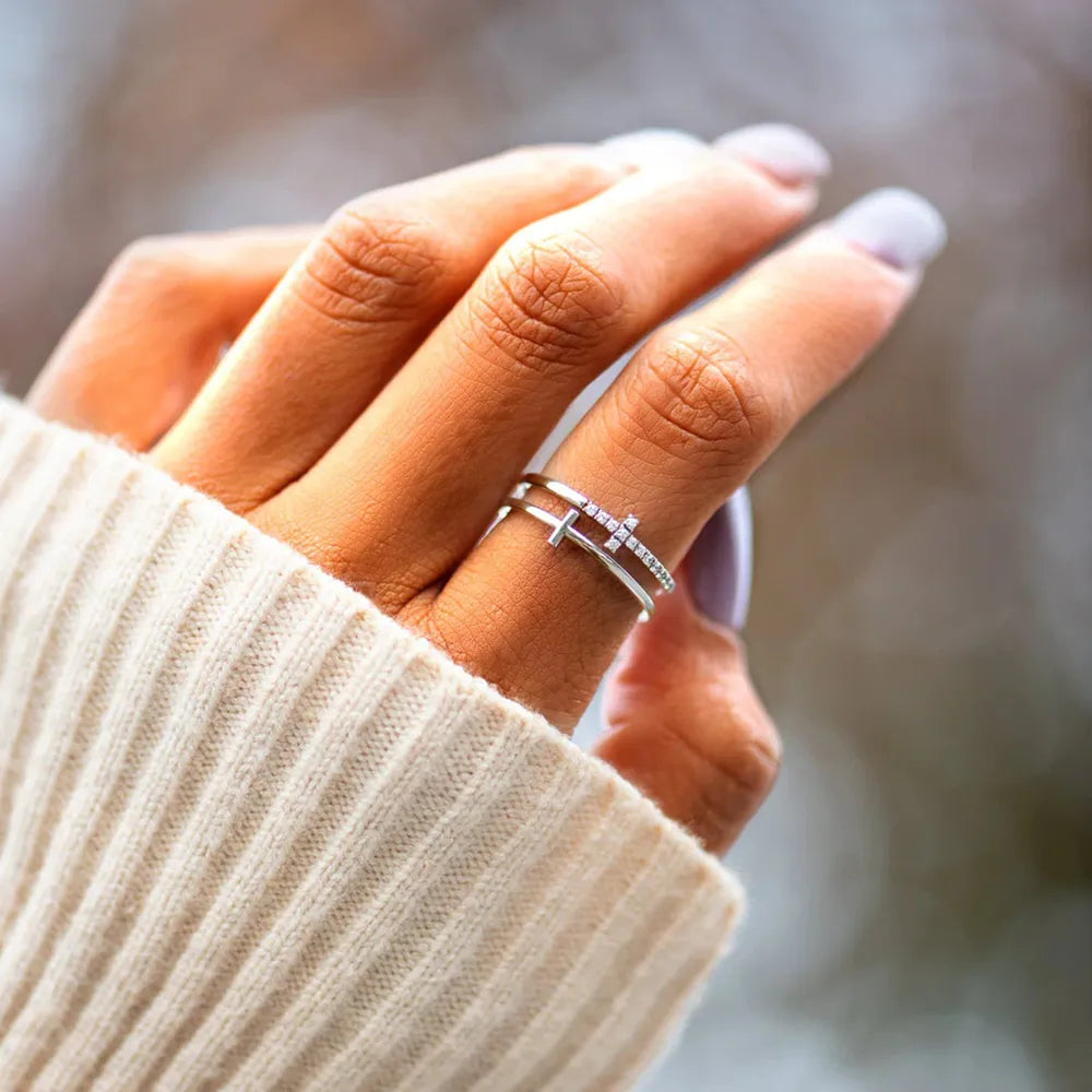 925 Sterling Silver Double Cross Ring - Roe Creation