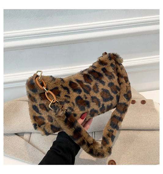 Leopard Print Fluffy Shoulder Bag - Roe Creation