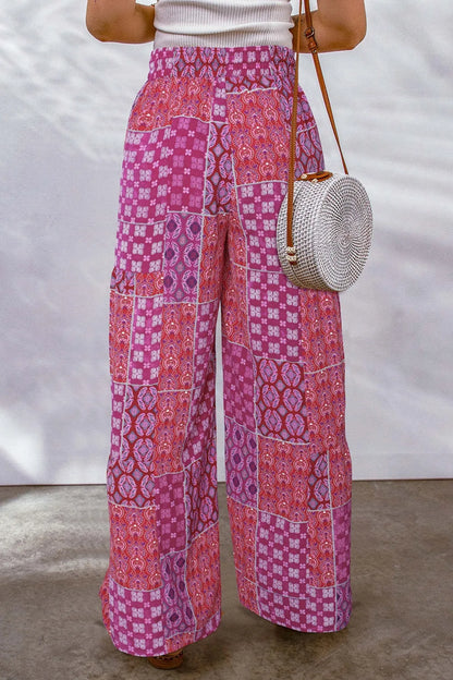 Full Size Drawstring Printed Wide Leg Pants - Roe Creation