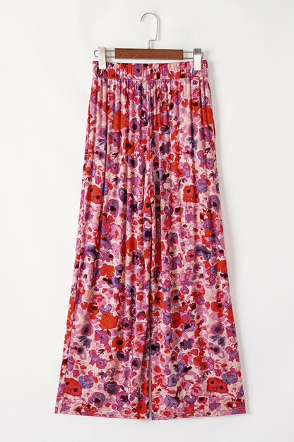 Floral Wide Leg Elastic High Waist Pants - Roe Creation