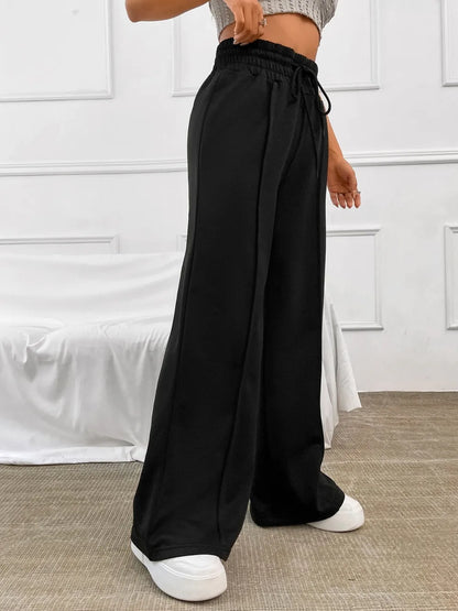 Honey Drawstring Elastic Waist Wide Leg Pants - Roe Creation