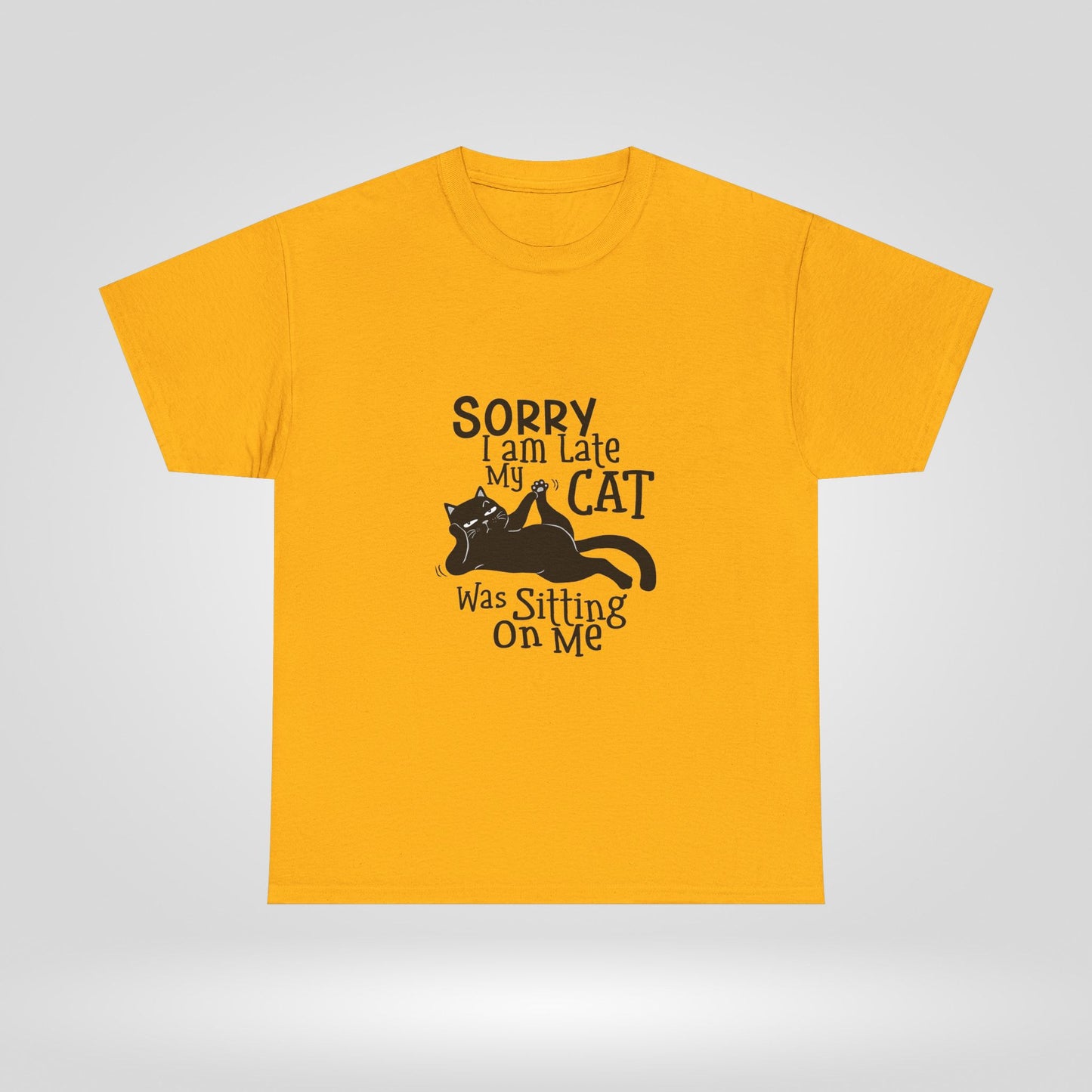 Funny Cat Lover Unisex Heavy Cotton Tee - Sorry I Am Late, My Cat Was Sitting On Me - Roe Creation