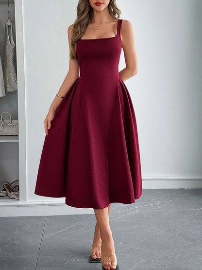 Square Neck Wide Strap Midi Dress - Roe Creation