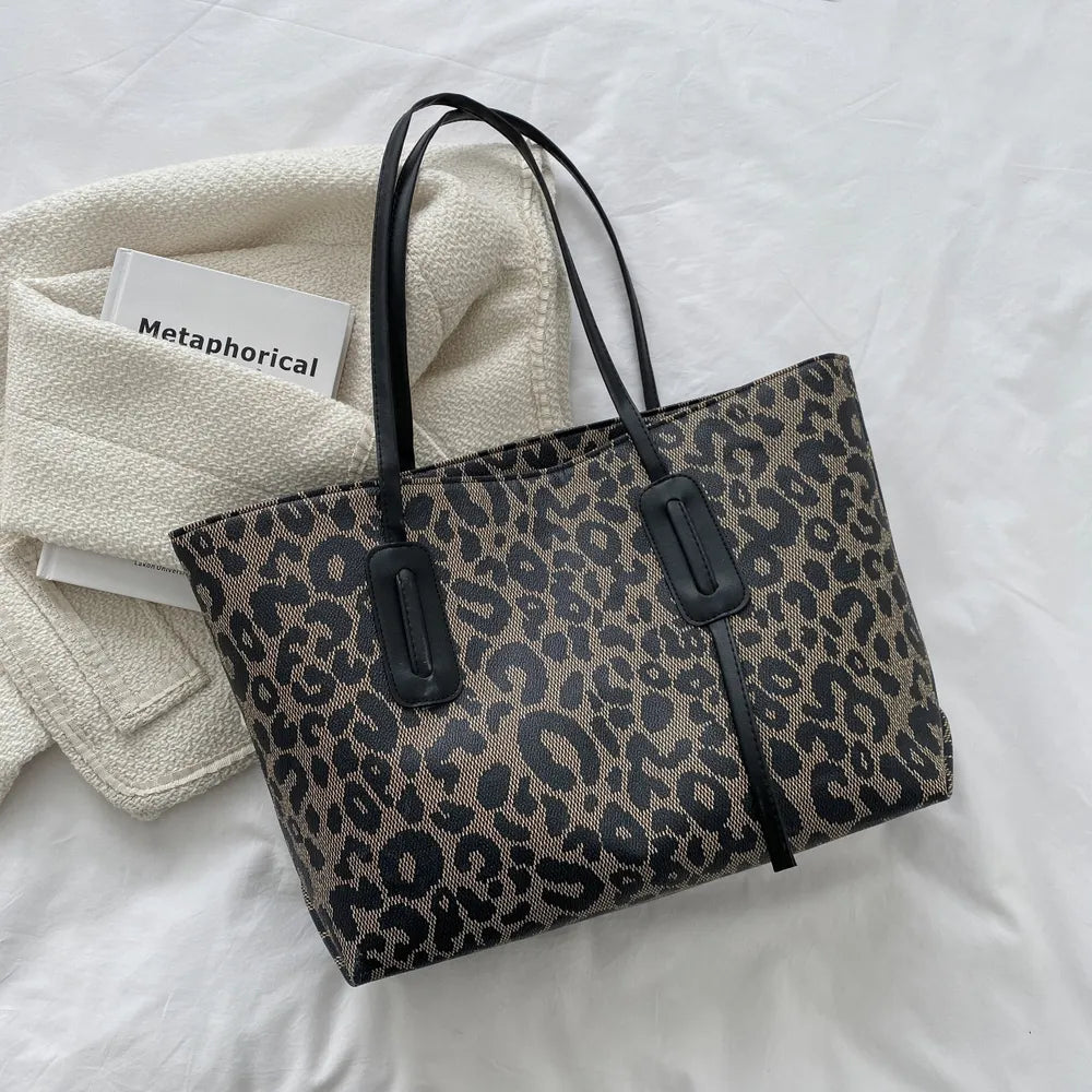 Leopard Print PU Leather Tote Bag - Roe Creation