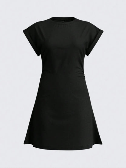 Round Neck Short Sleeve Mini Tee Dress - Roe Creation