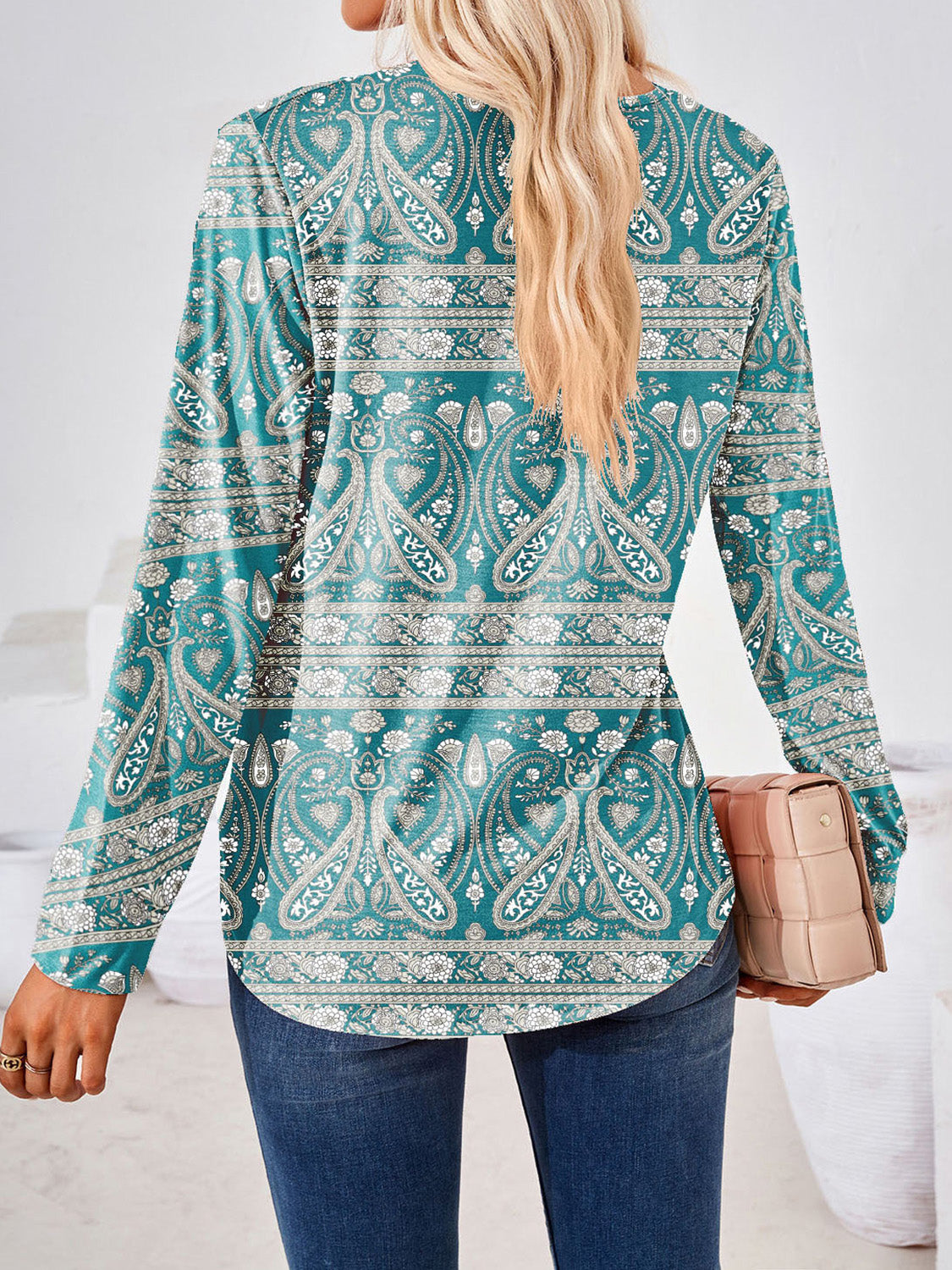 Boho Square Neck Long Sleeve Blouse – Full Size Bohemian Chic Top - Roe Creation