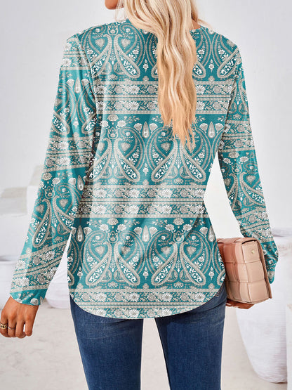 Boho Square Neck Long Sleeve Blouse – Full Size Bohemian Chic Top - Roe Creation