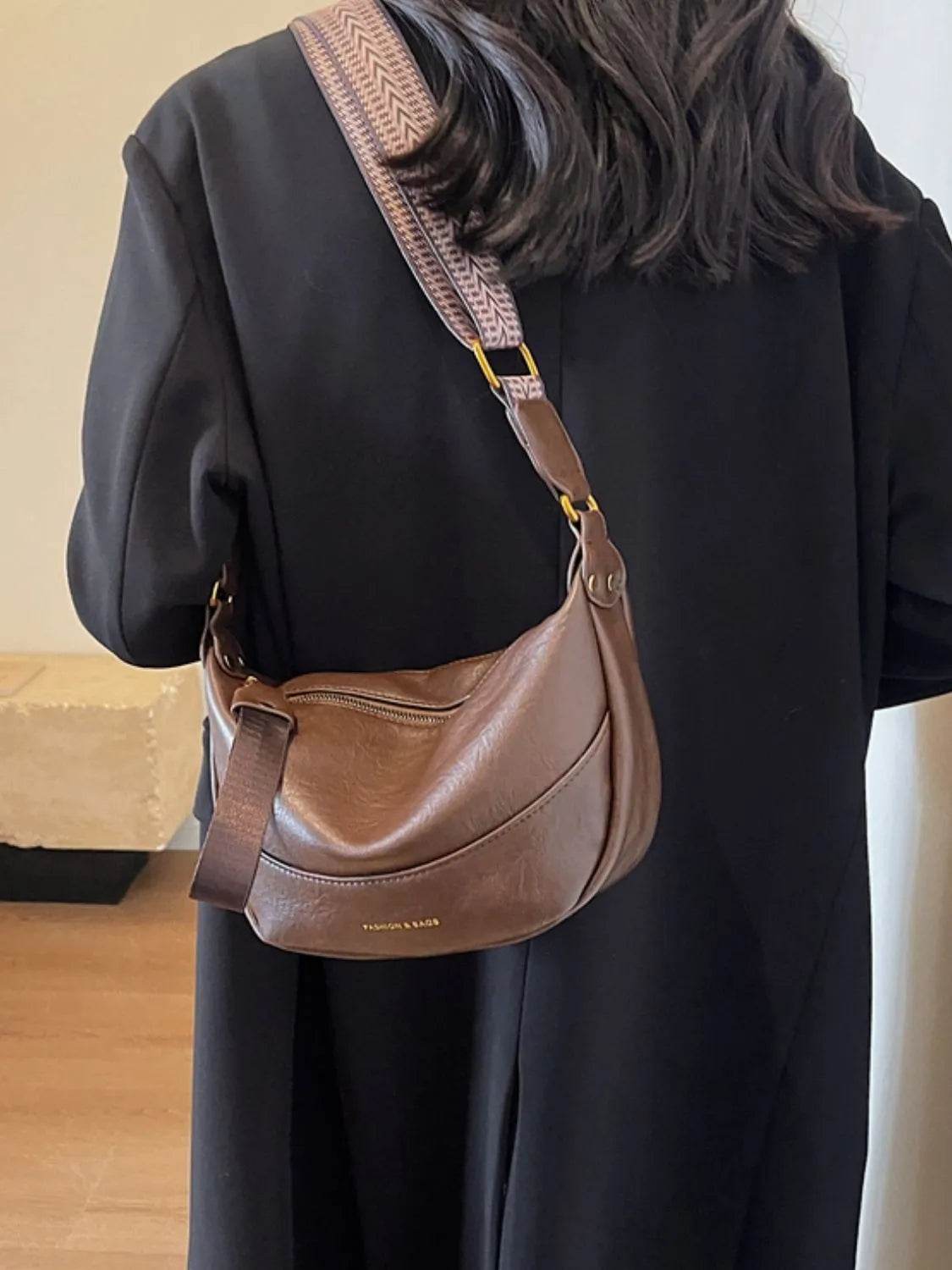 Leather Shoulder Bag with Woven Strap - Roe Creation