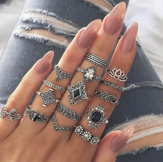 15 Piece Alloy Vintage Ring Set - Roe Creation