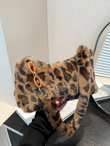 Leopard Print Fluffy Shoulder Bag - Roe Creation