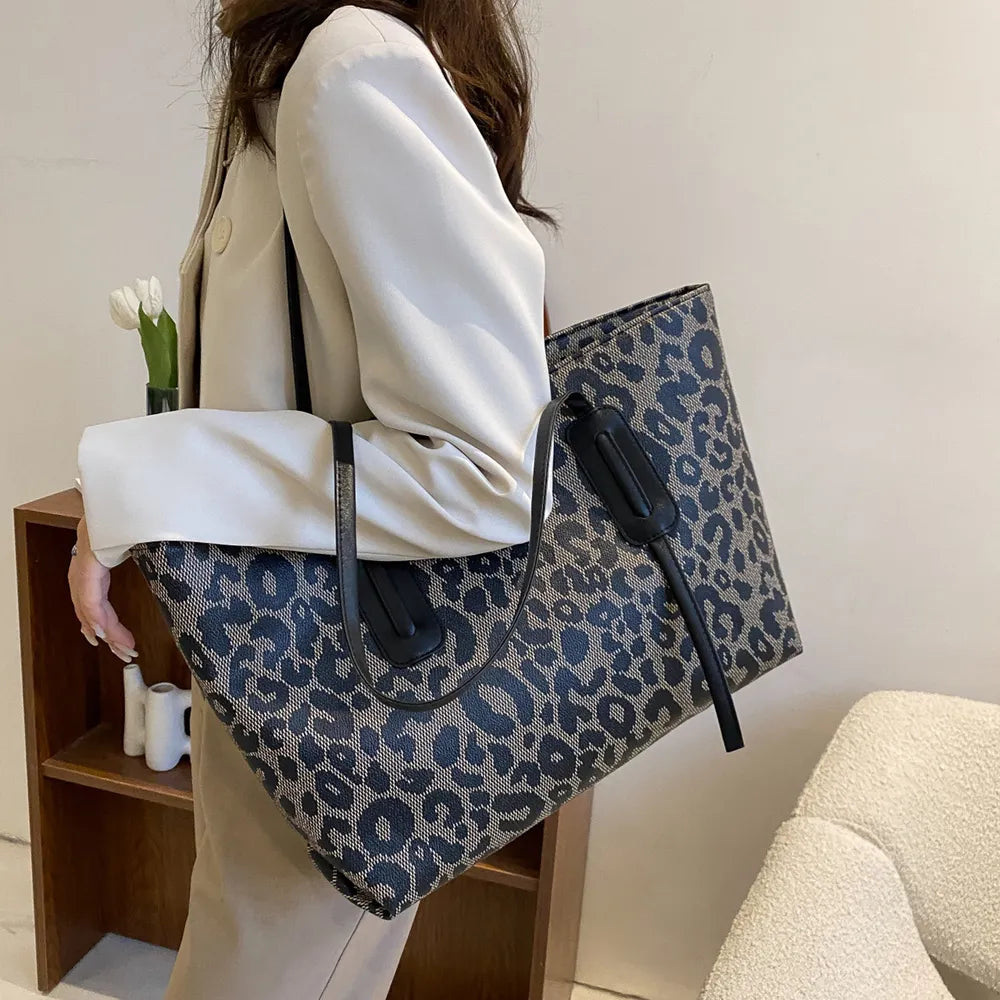 Leopard Print PU Leather Tote Bag - Roe Creation