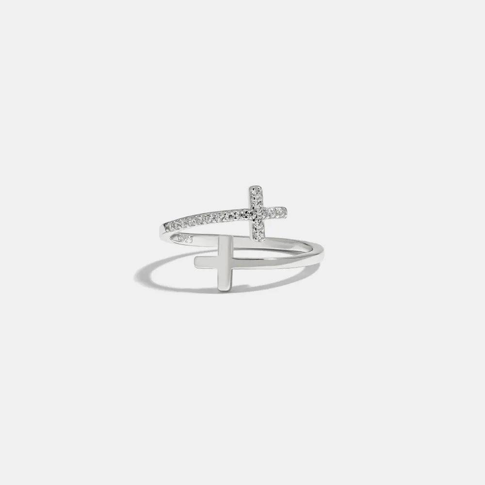 Zircon 925 Sterling Silver Double Cross Bypass Ring - Roe Creation