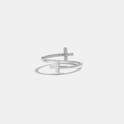 Zircon 925 Sterling Silver Double Cross Bypass Ring - Roe Creation