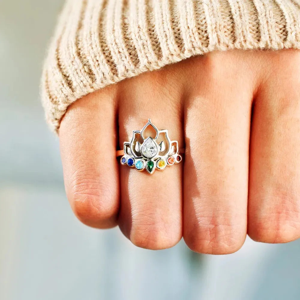 925 Sterling Silver Inlaid Zircon Lotus Shape Ring - Roe Creation