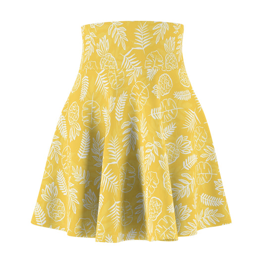 Tropical Print Women Skater Skirt - Bright Floral Design for Summer Days
