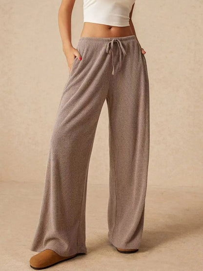 Ribbed Drawstring Wide Leg Pants - Roe Creation