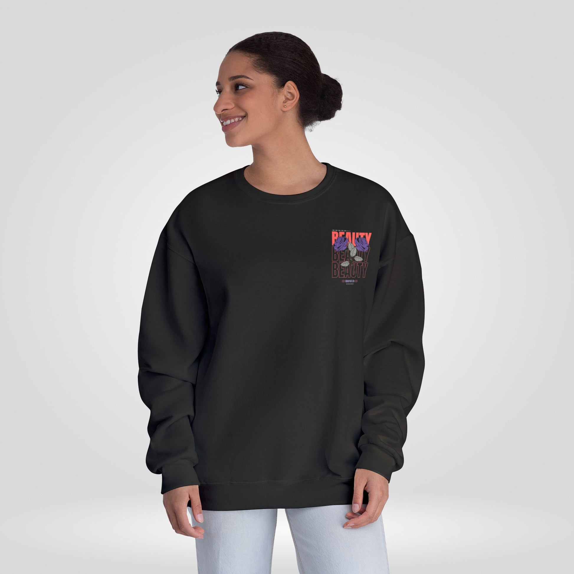 Beauty Rose Sweatshirt Unisex Crewneck Trendy Gift for Her Cozy Casual Wear Valentines Day Floral Design Everyday Comfort - Roe Creation