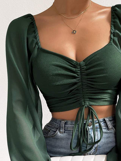 Sweetheart Neck Cropped Top with Drawstring – Trendy Summer Blouse for Women - Roe Creation