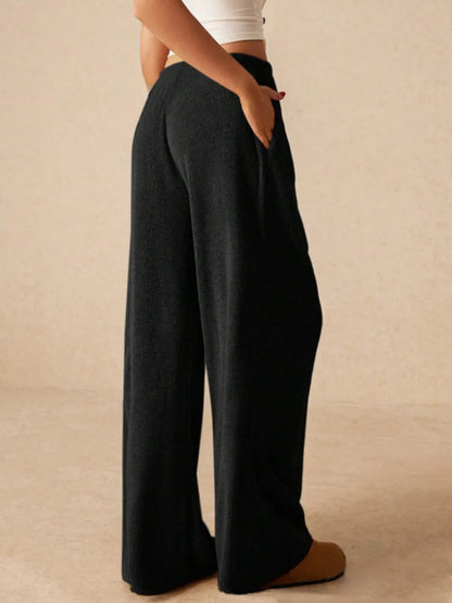 Ribbed Drawstring Wide Leg Pants - Roe Creation