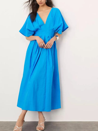 V-Neck Half Sleeve Midi Dress - Roe Creation