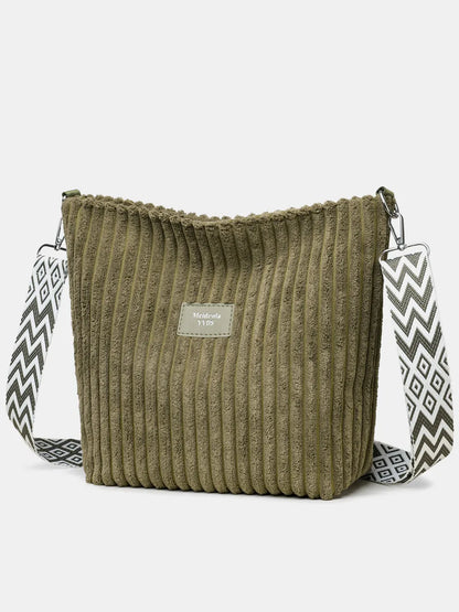 Solid Colour Corduroy Crossbody Bag with Removable Strap - Roe Creation