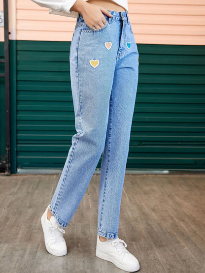 Heart Straight Leg Jeans with Pockets - Roe Creation