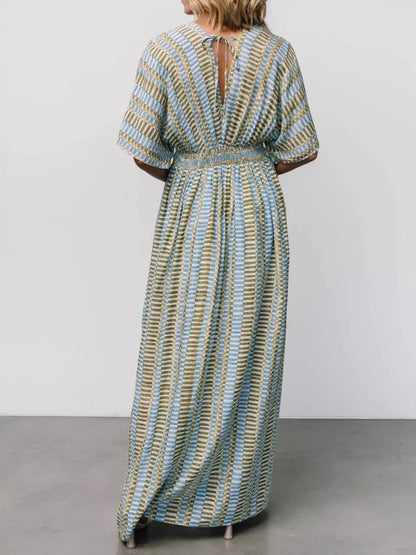 Slit V-Neck Short Sleeve Maxi Dress - Roe Creation