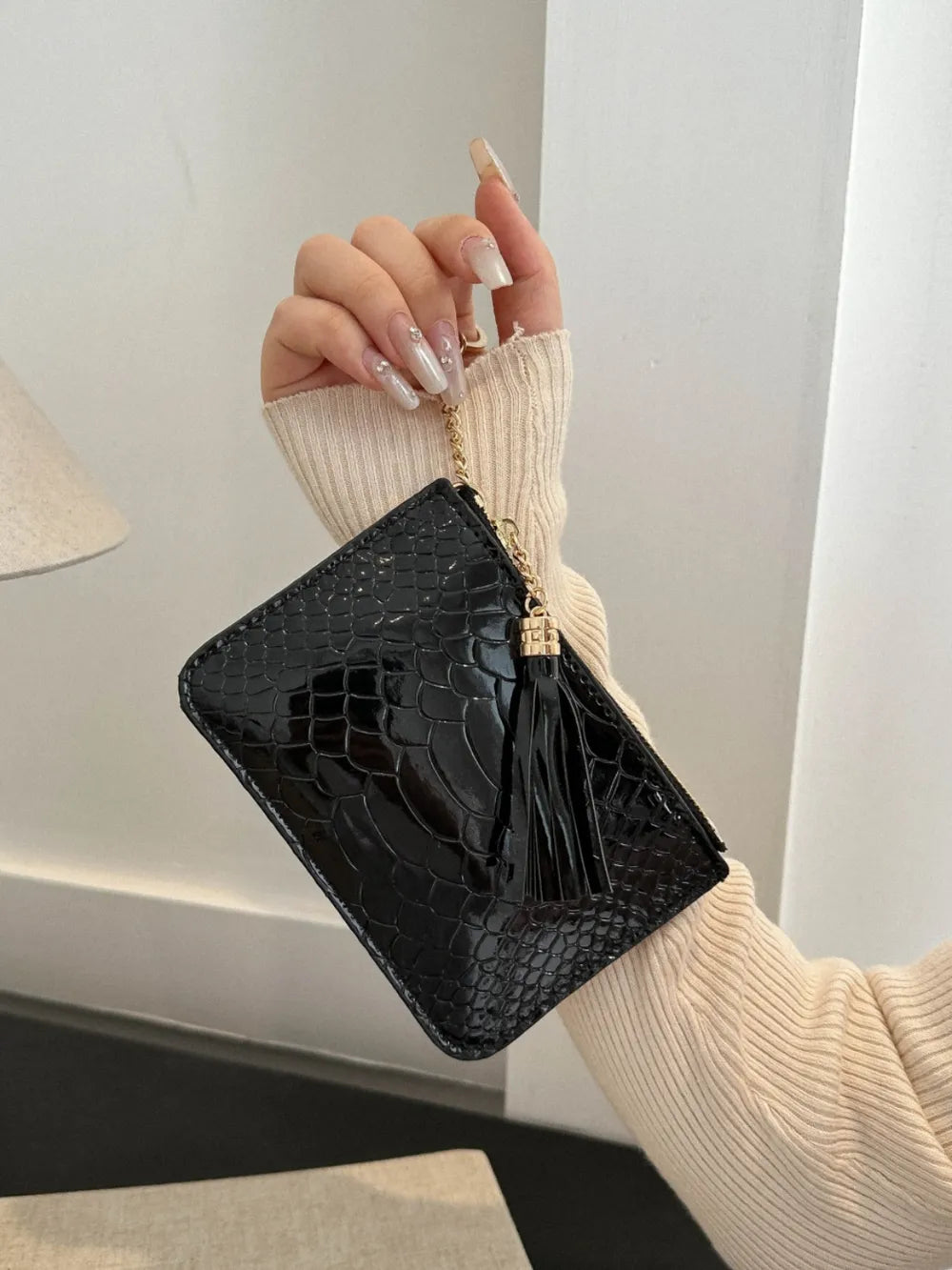 PU Leather Tassel Trim Card Case - Roe Creation