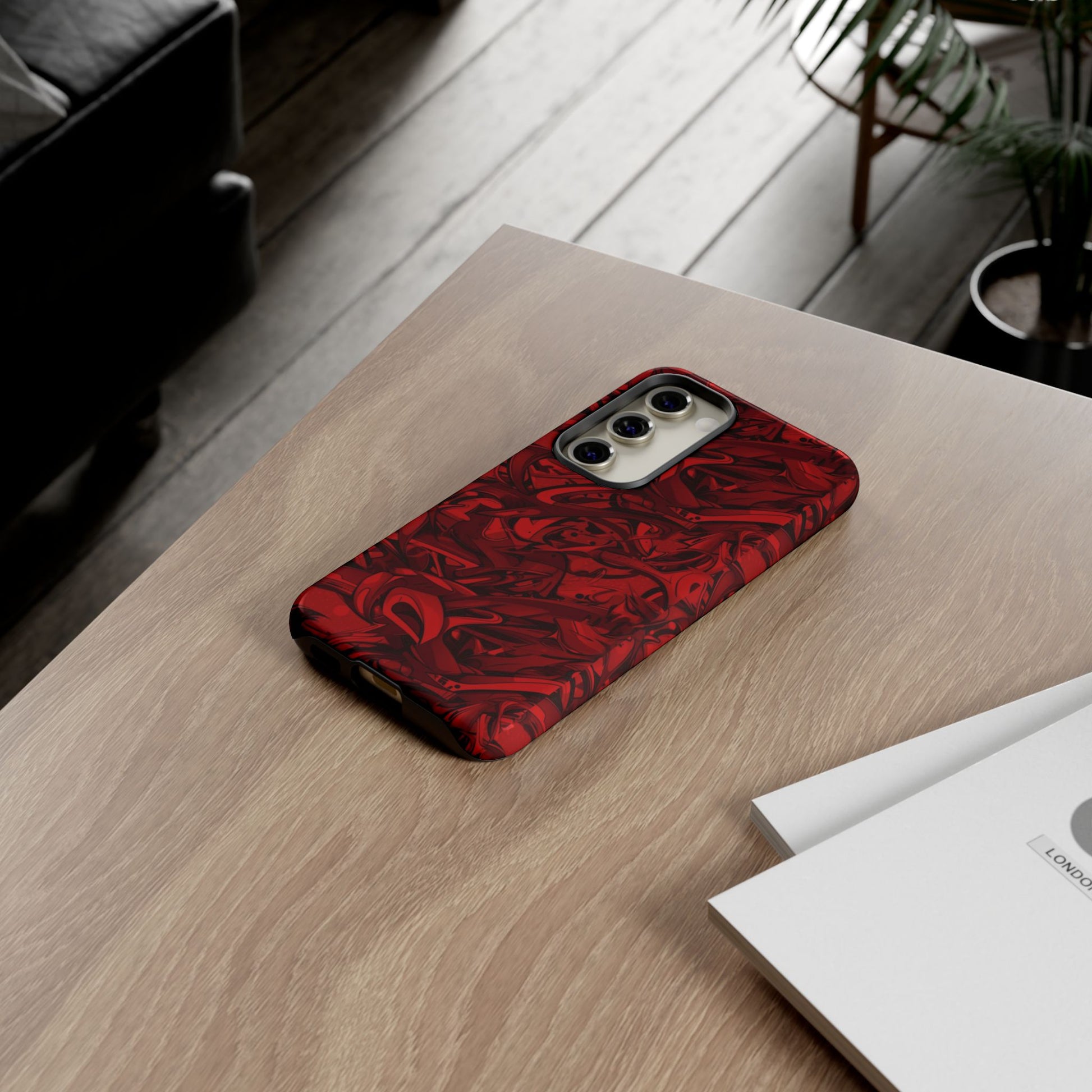 Abstract Pattern Red Black Tough Phone Cases: Bold Red Artistic Phone Case for Trendsetters - Roe Creation