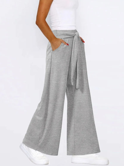 Tied Wide Leg Pants with Pockets - Roe Creation