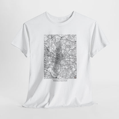 Manchester Map Unisex Heavy Cotton Tee - Stylish City Art T-Shirt - Roe Creation