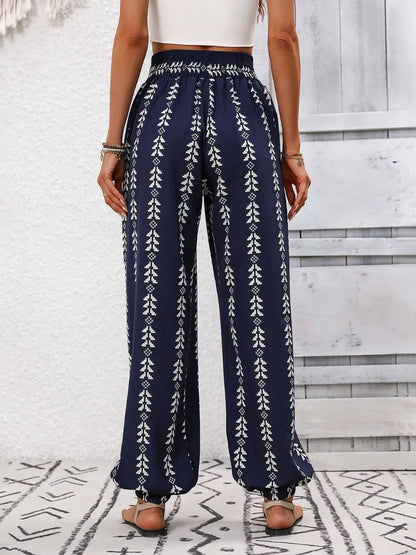 Tied Printed High Waist Pants - Roe Creation