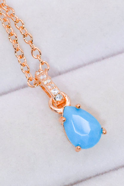 Teardrop Turquoise 4-Prong Pendant Necklace - Roe Creation