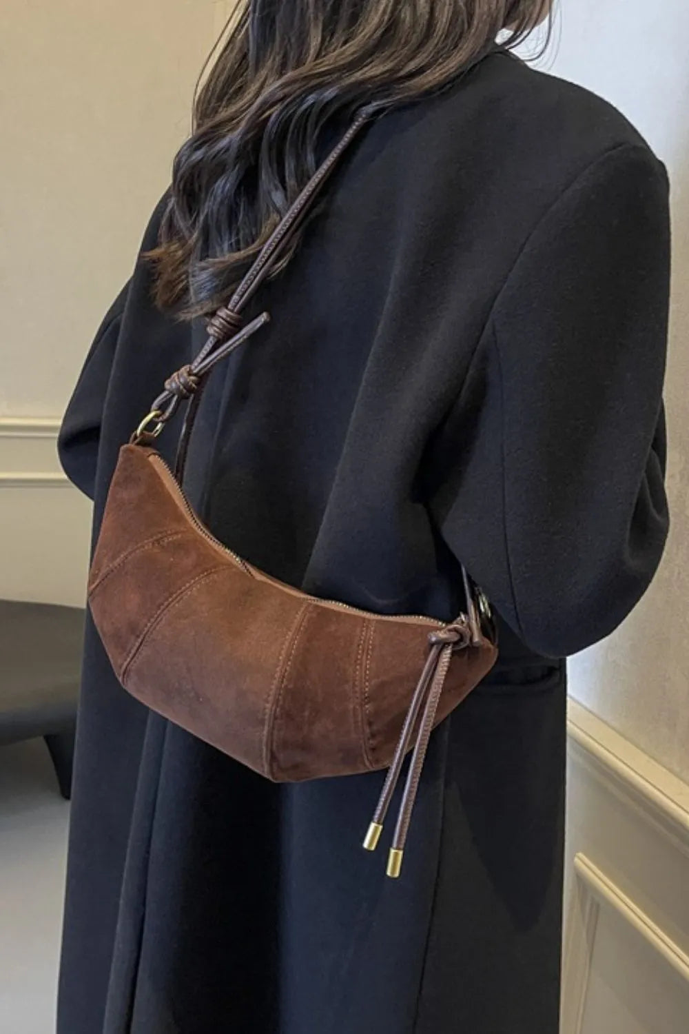 Leopard Print Suede Shoulder Bag with PU Leather Strap - Roe Creation