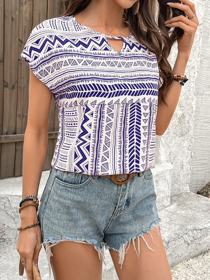 Boho Ethnic Short Sleeve Blouse - Roe Creation