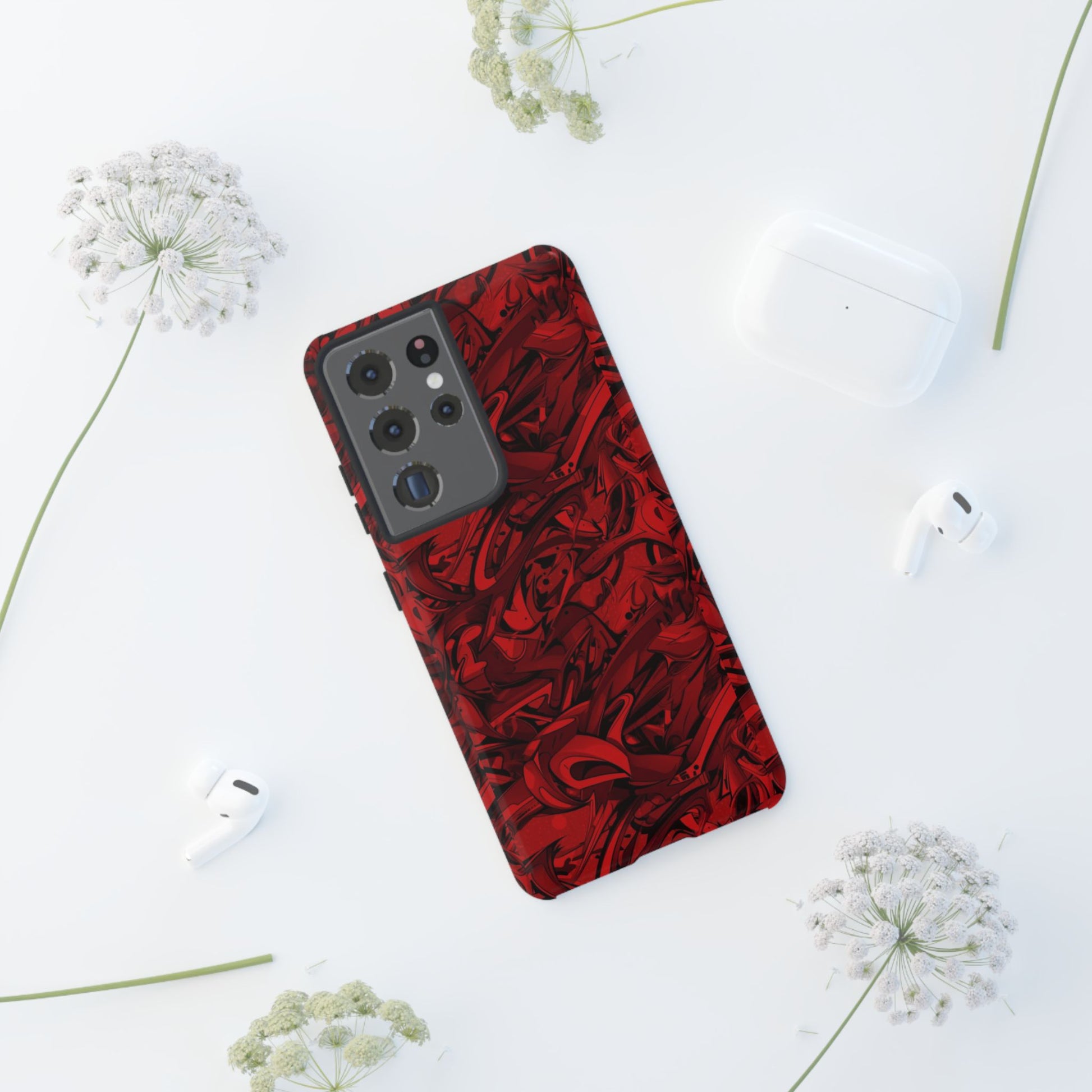 Abstract Pattern Red Black Tough Phone Cases: Bold Red Artistic Phone Case for Trendsetters - Roe Creation
