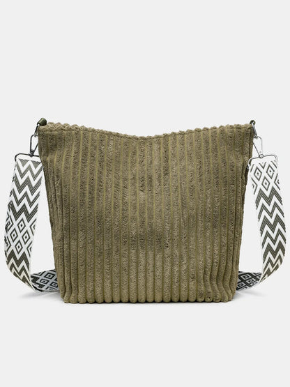 Solid Colour Corduroy Crossbody Bag with Removable Strap - Roe Creation