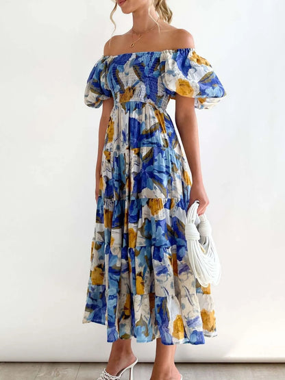 Floral Smocked Puff Sleeve Tiered Dress - Roe Creation