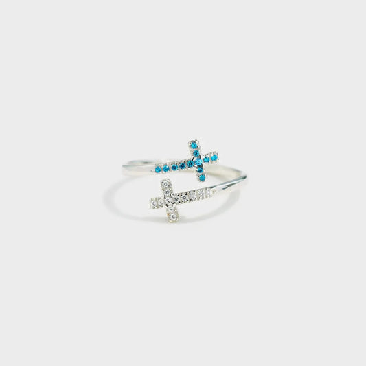 Zircon 925 Sterling Silver Double Cross Bypass Ring - Roe Creation