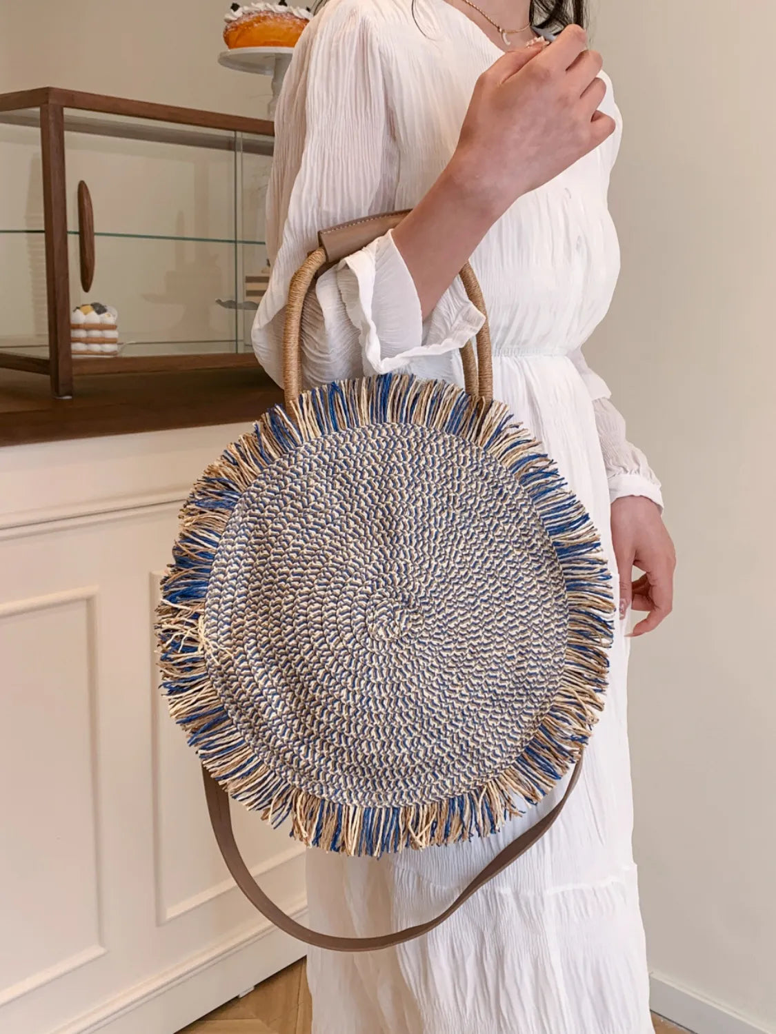 Round Woven Straw Tassel Handbag - Roe Creation