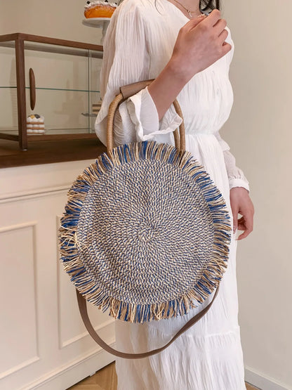 Round Woven Straw Tassel Handbag - Roe Creation