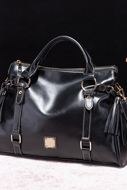 PU Leather Handbag with Tassels - Roe Creation