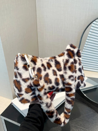 Leopard Print Fluffy Shoulder Bag - Roe Creation
