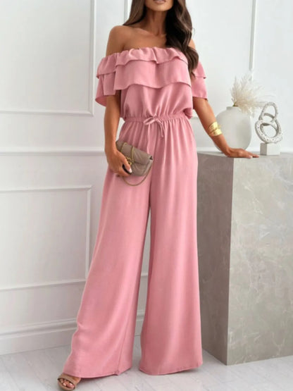Off-Shoulder Ruffled Wide Leg Jumpsuit - Roe Creation