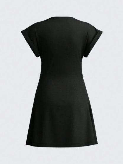Round Neck Short Sleeve Mini Tee Dress - Roe Creation