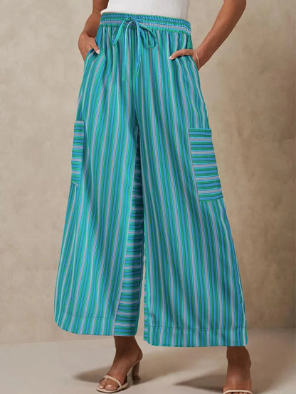 Contrast Striped Wide leg Pants - Roe Creation