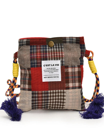 C'EST LA VIE Plaid Crossbody Bag with Tassel Detail - Roe Creation