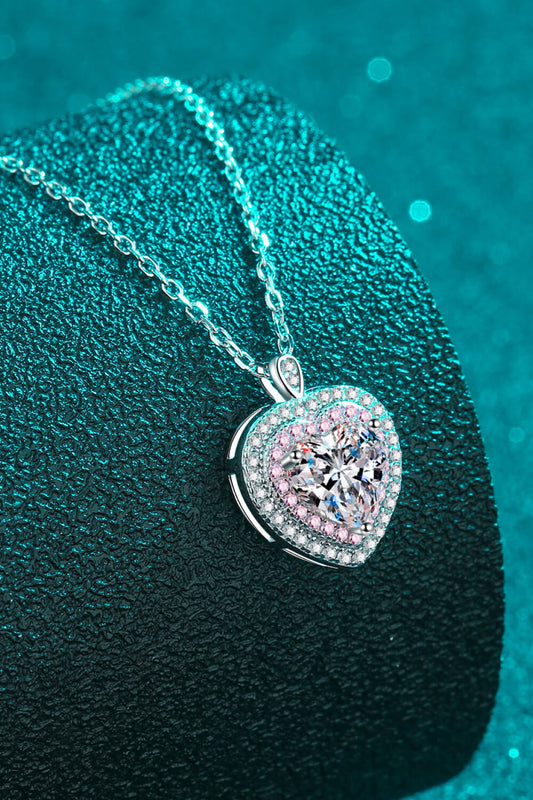 925 Sterling Silver 1 Carat Moissanite Heart Pendant Necklace - Roe Creation