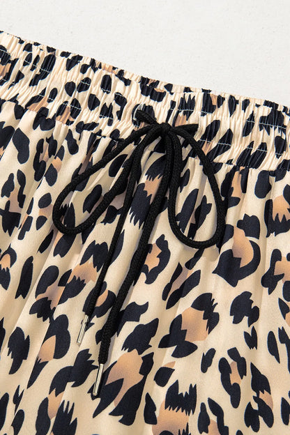 Parchment Leopard Drawstring Flowy Wide Leg Pants - Roe Creation
